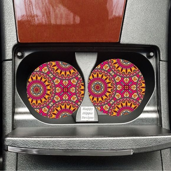 Boho Mandala Car Coasters 2 Pack - Picture 1 of 6